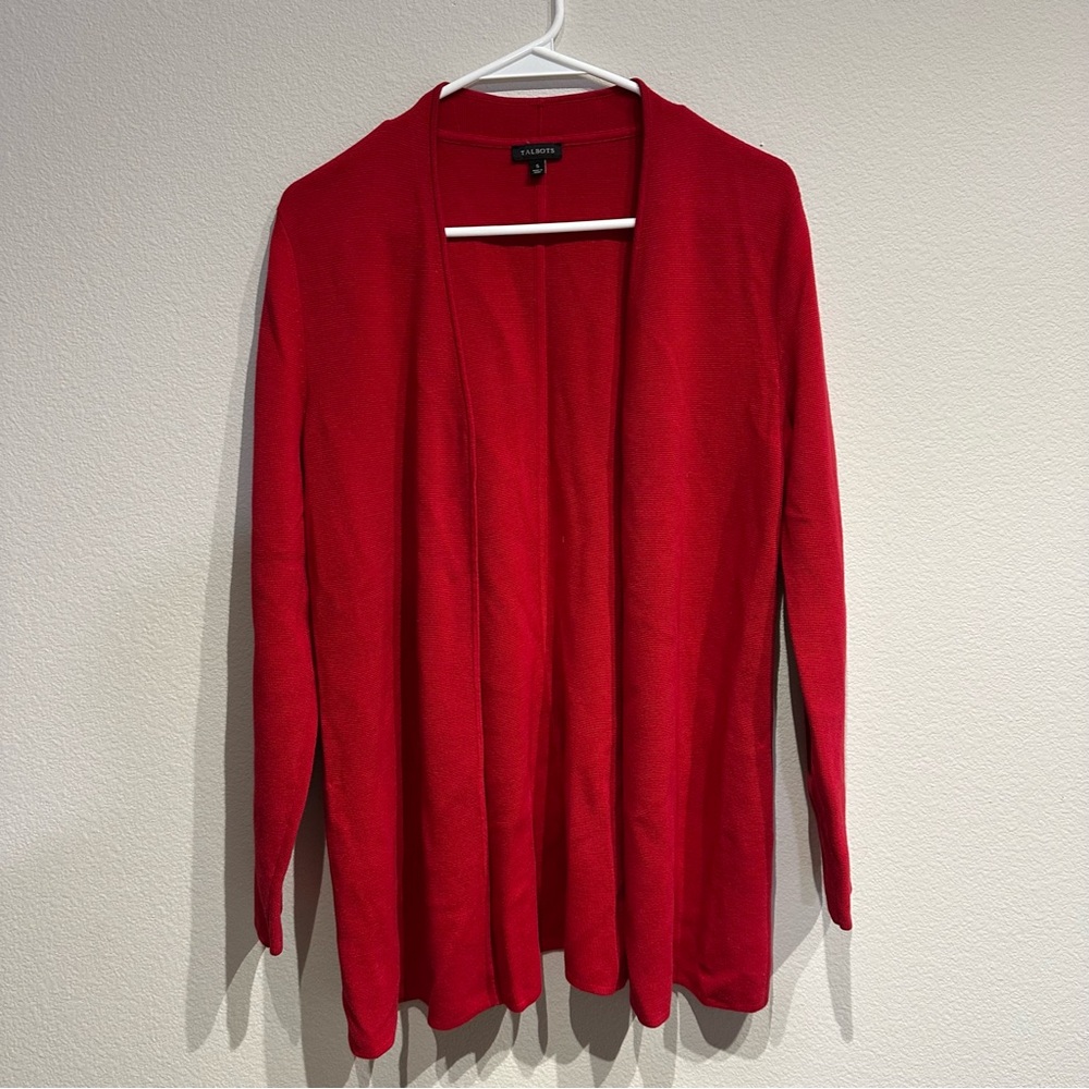 Talbots Open‎ Front Red Holiday Cardigan Size Small